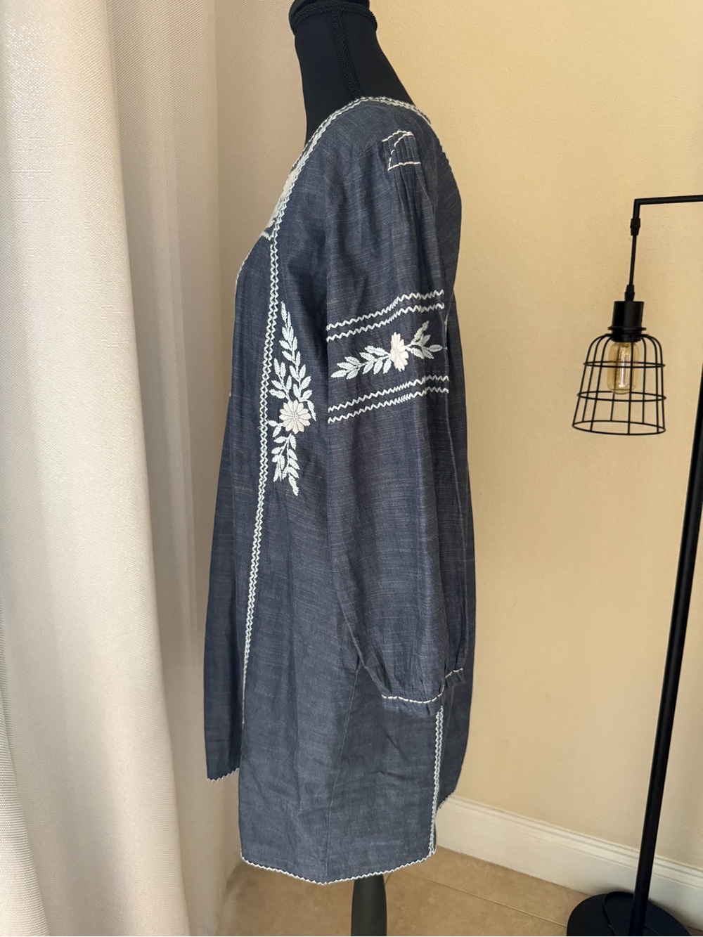 Roller Rabbit Abigail Blue Embroidered Cotton Tunic Dress Boho Medium - Picture 5 of 8